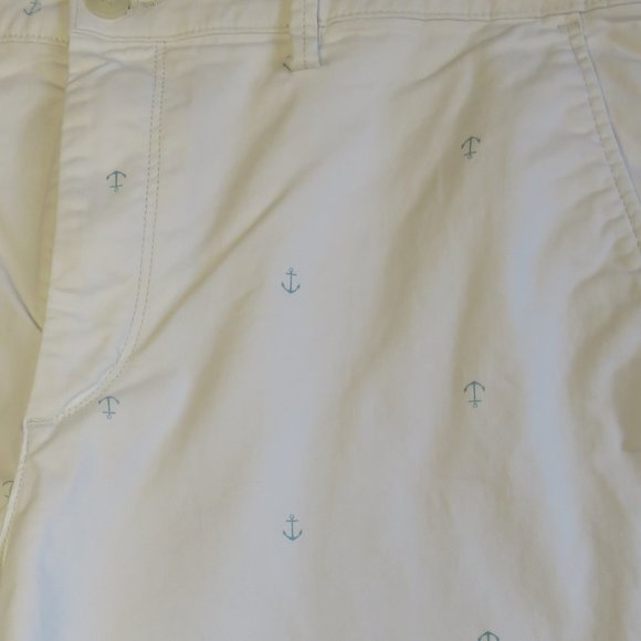 GAP*Men's 1.5" Belt Loop Small Teal Anchor Print White Flat Front Shorts~Size 38 - Picture 12 of 13